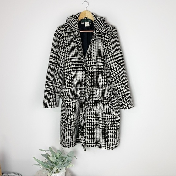 [Harve Bernard] Women's Black & White Houndstooth Wool Blend Button Down Jacket - Picture 1 of 6